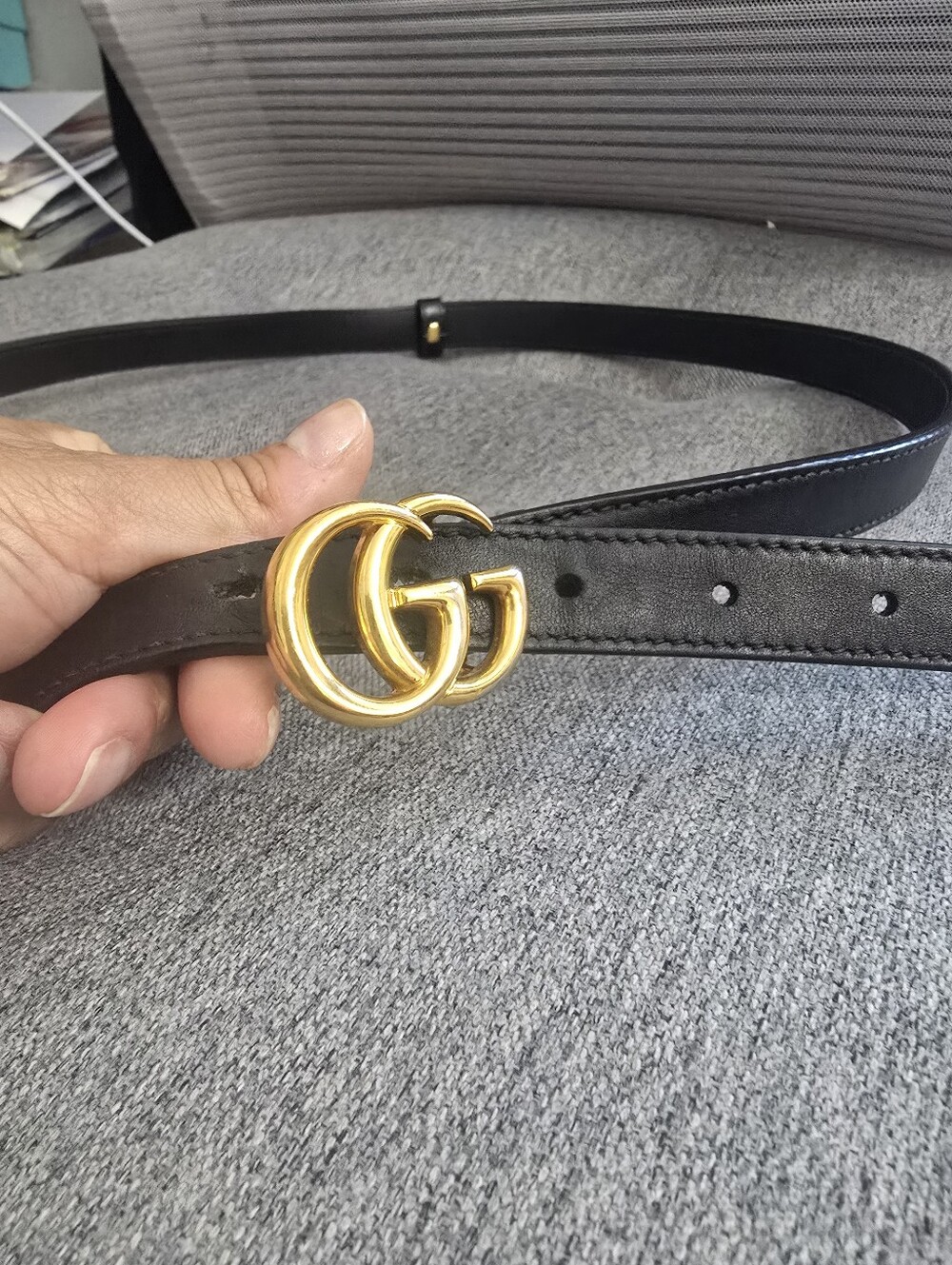 Gucci Double G Buckle Black Calfskin Leather Belt Size 90